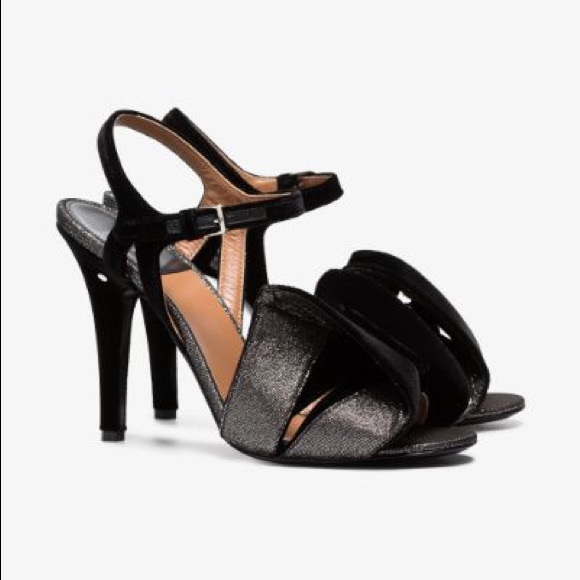 Laurence Dacade black silver velvet Metallic Bow Lux Holiday Party heels NEW 5.5 - Picture 4 of 9